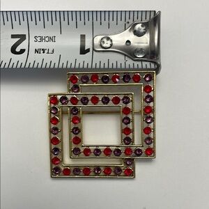Elegant Gold and Red Geometric Brooch